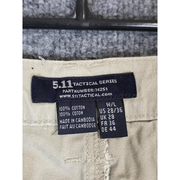 5.11 Tactical Pants Mens 28x36 Khaki Cotton Canvas Cargo Utility D-Ring 74251 - Picture 5 of 7